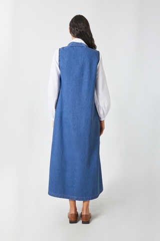 Zippered Denim Pinafore Dress Light Blue - 12
