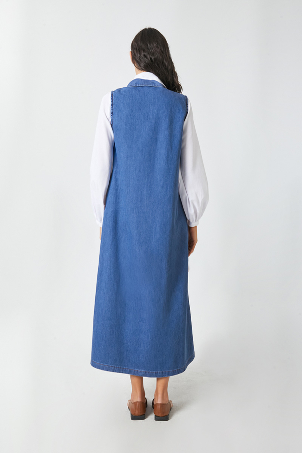Zippered Denim Pinafore Dress Light Blue - 12