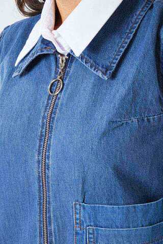 Zippered Denim Pinafore Dress Light Blue - 6