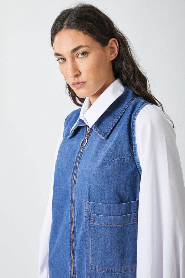 Zippered Denim Pinafore Dress Light Blue - 10