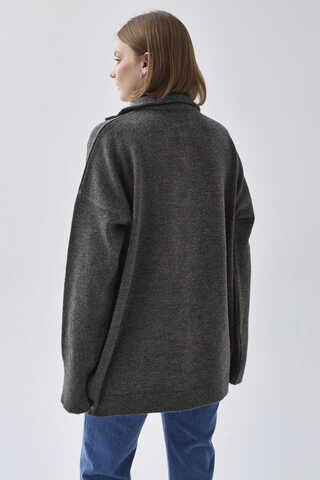 Zippered High-Neck Knit Sweater Anthracite - 7