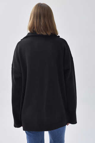 Zippered High-Neck Knit Sweater – Black - 6