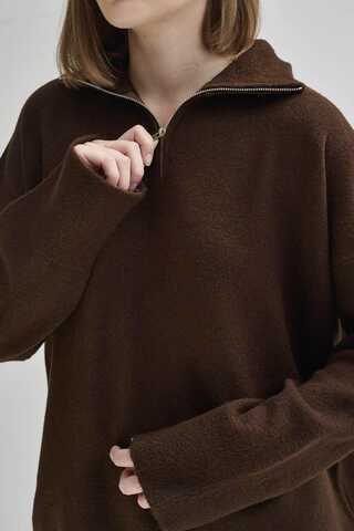 Zippered High-Neck Knit Sweater Brown - 9