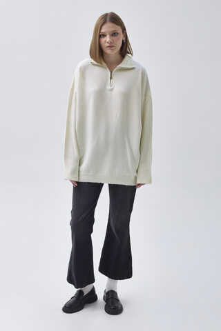 Zippered High-Neck Knit Sweater Ecru - 4