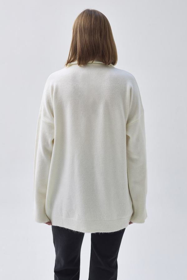 Zippered High-Neck Knit Sweater Ecru - 8