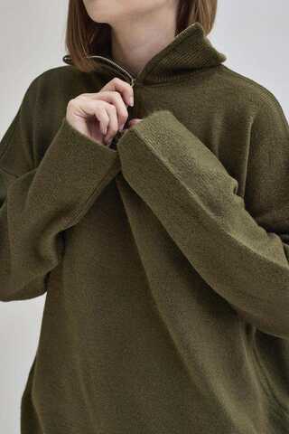 Zippered High-Neck Knit Sweater Khaki - 11