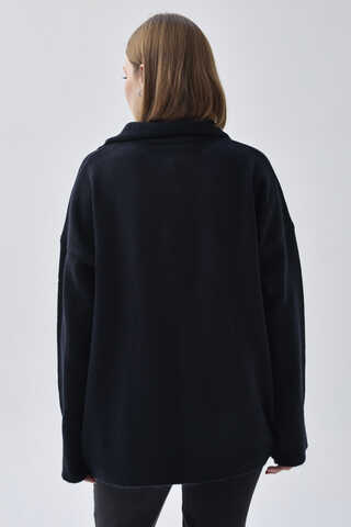 Zippered High-Neck Knit Sweater Navy Blue - 8