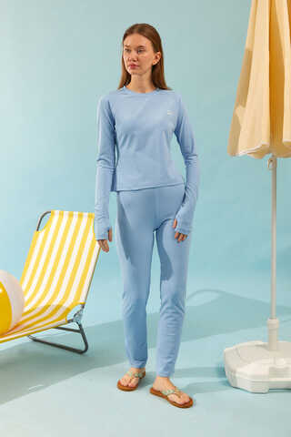 Zippered Vest Modest Swimwear Baby Blue - 2