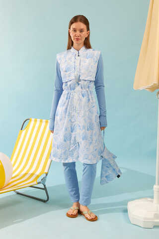 Zippered Vest Modest Swimwear Baby Blue - 1