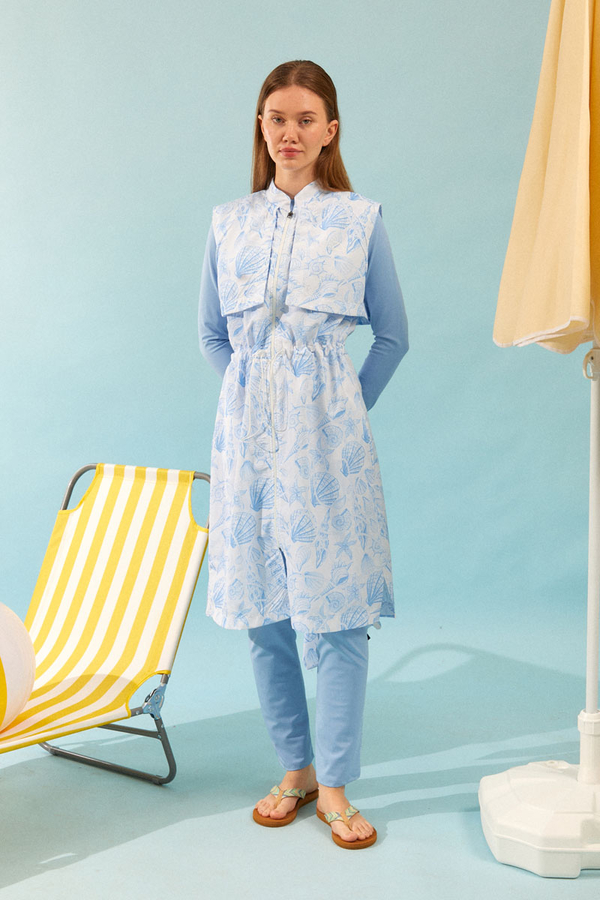 Zippered Vest Modest Swimwear Baby Blue - 5