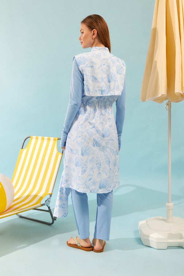 Zippered Vest Modest Swimwear Baby Blue - 6